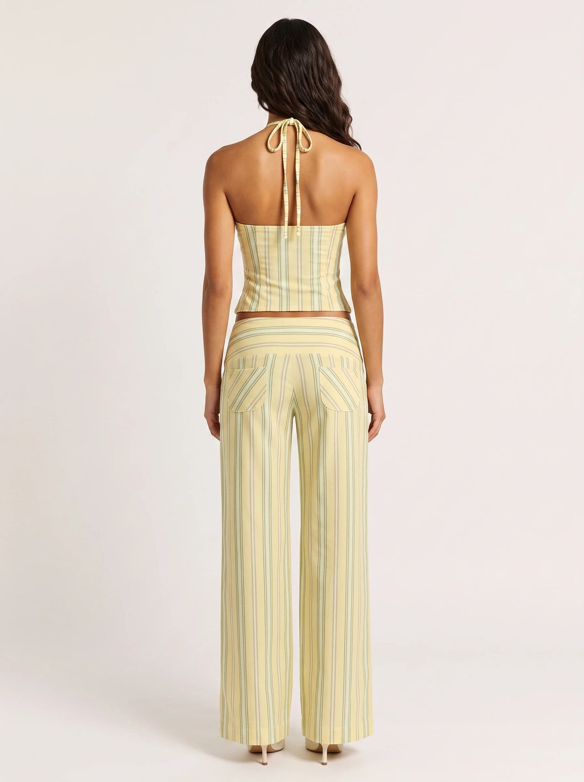 Damen Gestreiftes Set mit Korsagentop und Weiter Hose 2