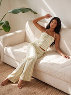 Damen Gestreiftes Set mit Korsagentop und Weiter Hose 4