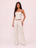 Damen Gestreiftes Set mit Korsagentop und Weiter Hose 5