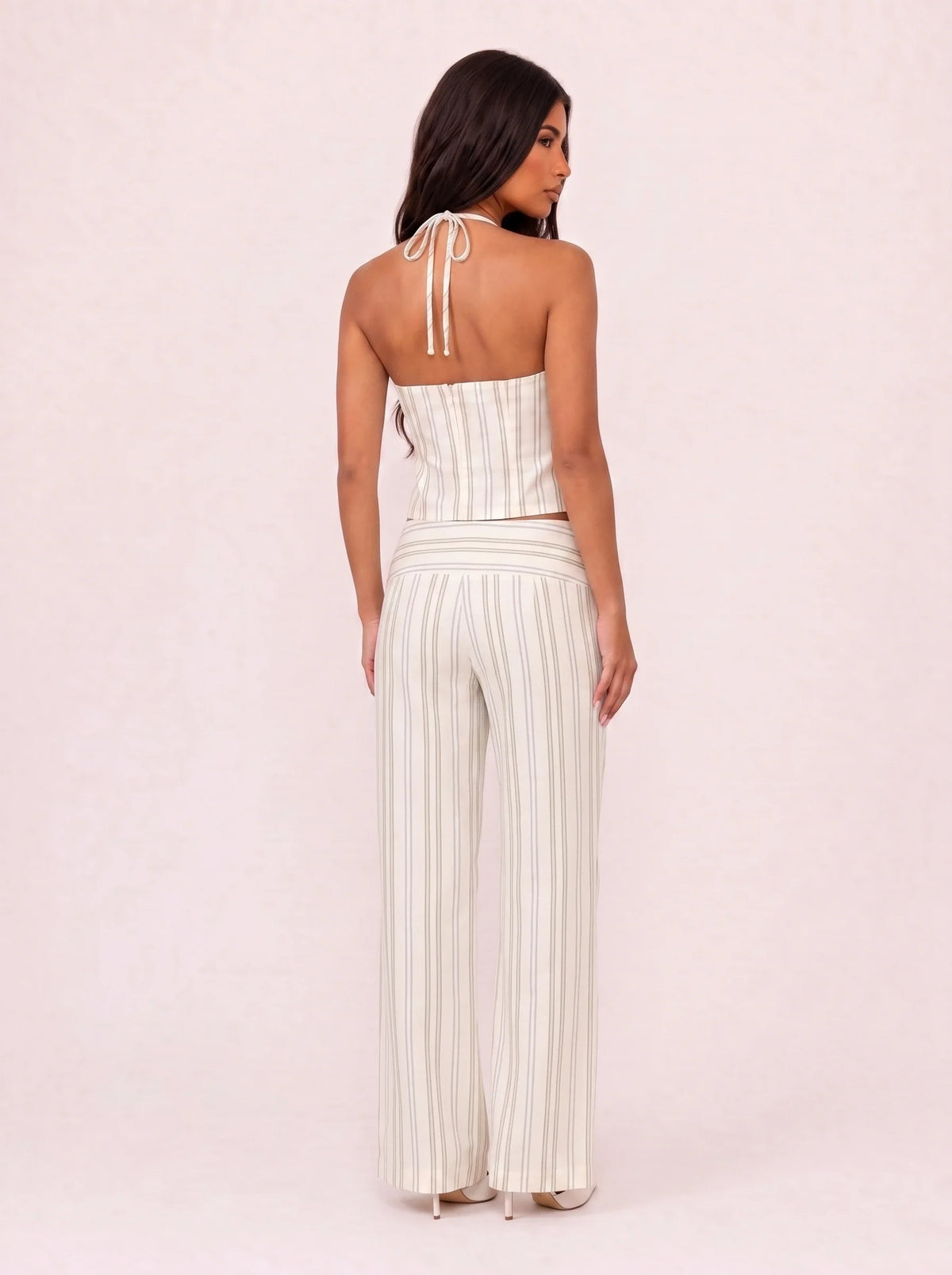 Damen Gestreiftes Set mit Korsagentop und Weiter Hose 6