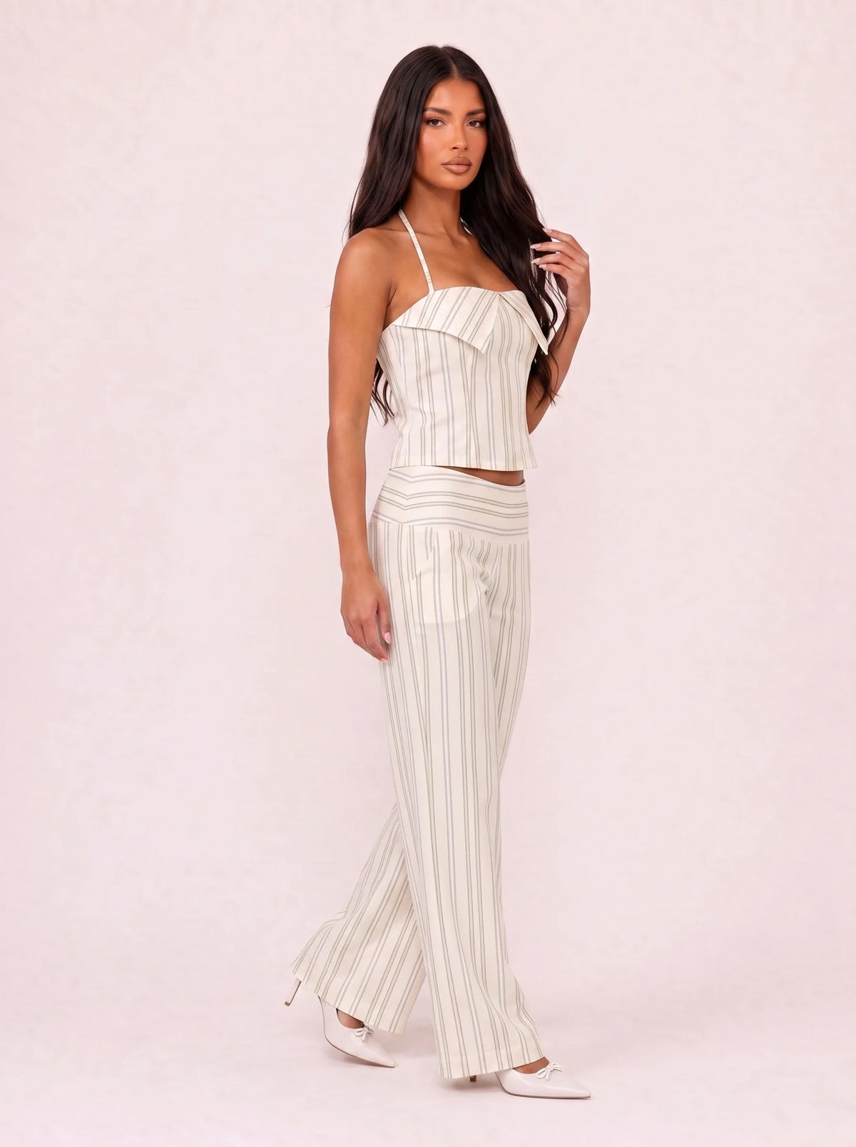 Damen Gestreiftes Set mit Korsagentop und Weiter Hose 7