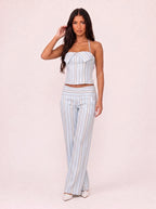 Damen Gestreiftes Set mit Korsagentop und Weiter Hose 9