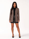 Damen Karierter Blazer mit Einem Knopf und Pattentaschen 1