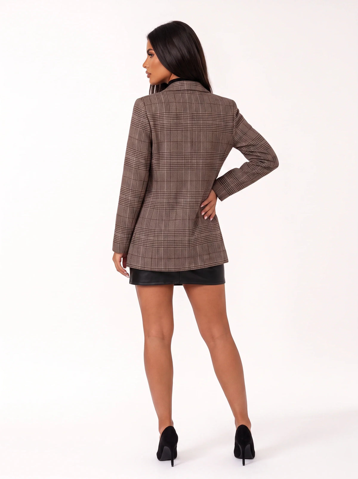 Damen Karierter Blazer mit Einem Knopf und Pattentaschen 2