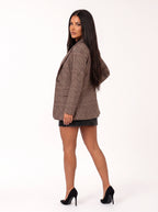 Damen Karierter Blazer mit Einem Knopf und Pattentaschen 3