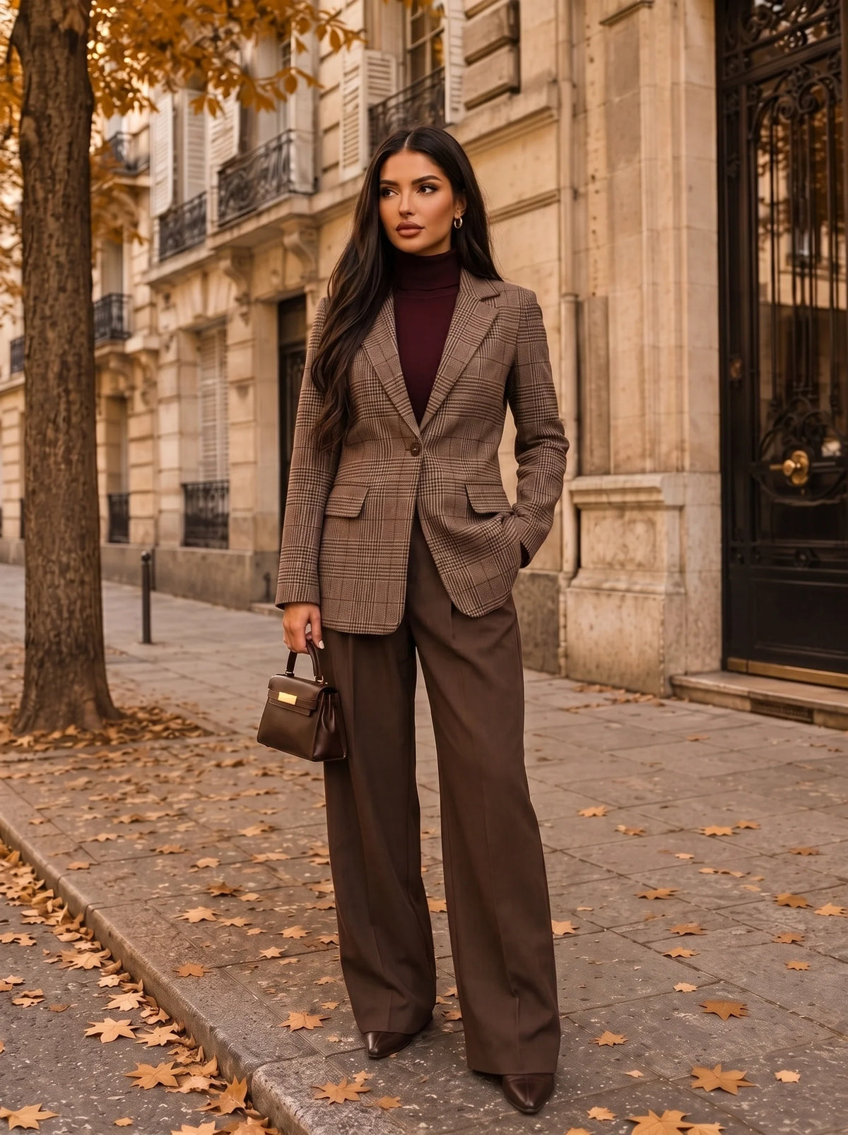 Damen Karierter Blazer mit Einem Knopf und Pattentaschen 4