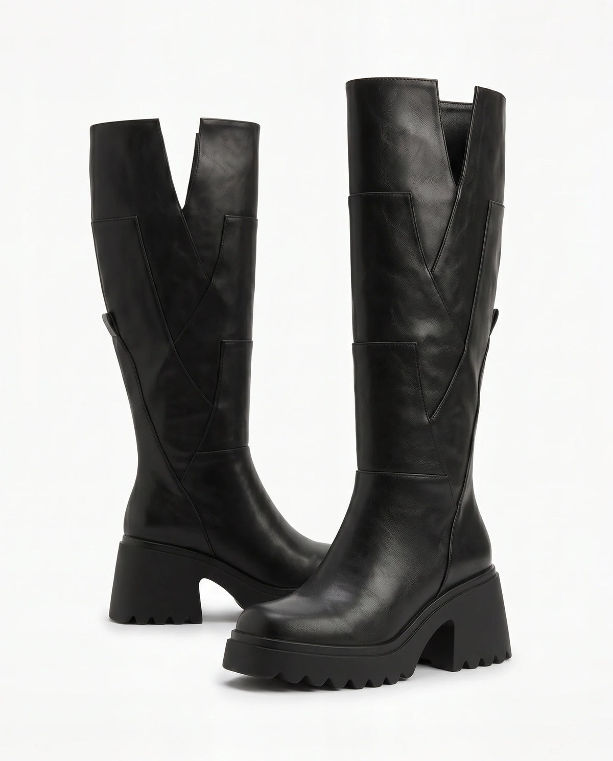 Damen Kniestiefel auf Blockabsatz und Dicker Plateausohle 2