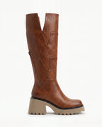 Damen Kniestiefel auf Blockabsatz und Dicker Plateausohle 5