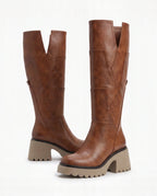 Damen Kniestiefel auf Blockabsatz und Dicker Plateausohle 6