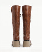 Damen Kniestiefel auf Blockabsatz und Dicker Plateausohle 7