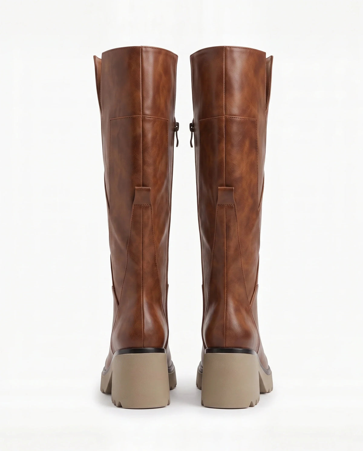 Damen Kniestiefel auf Blockabsatz und Dicker Plateausohle 7