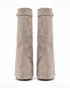 Damen Kniestiefel mit Verdecktem Keilabsatz und Überschlag 3