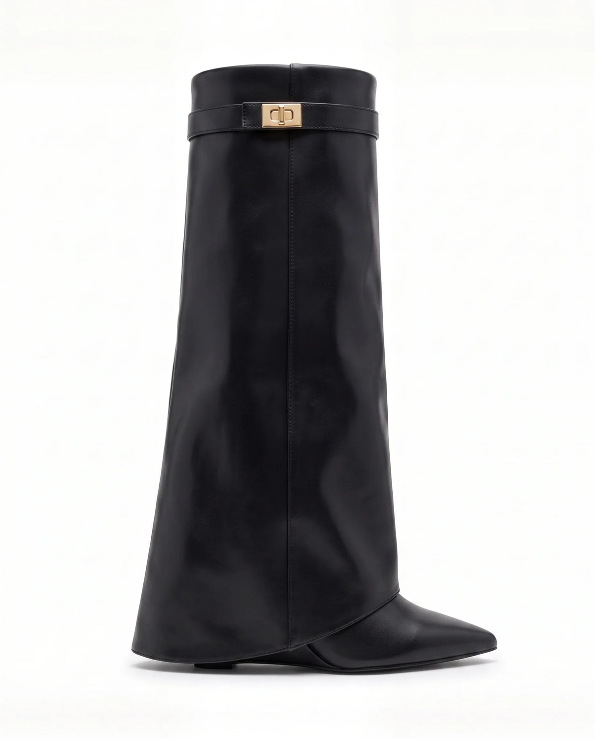 Damen Kniestiefel mit Verdecktem Keilabsatz und Überschlag 9
