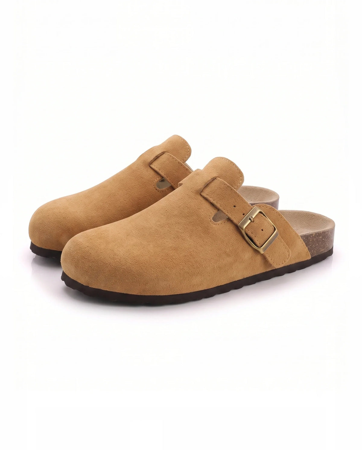 Damen Pantoletten aus Wildleder mit Korksohle und Schnalle 10