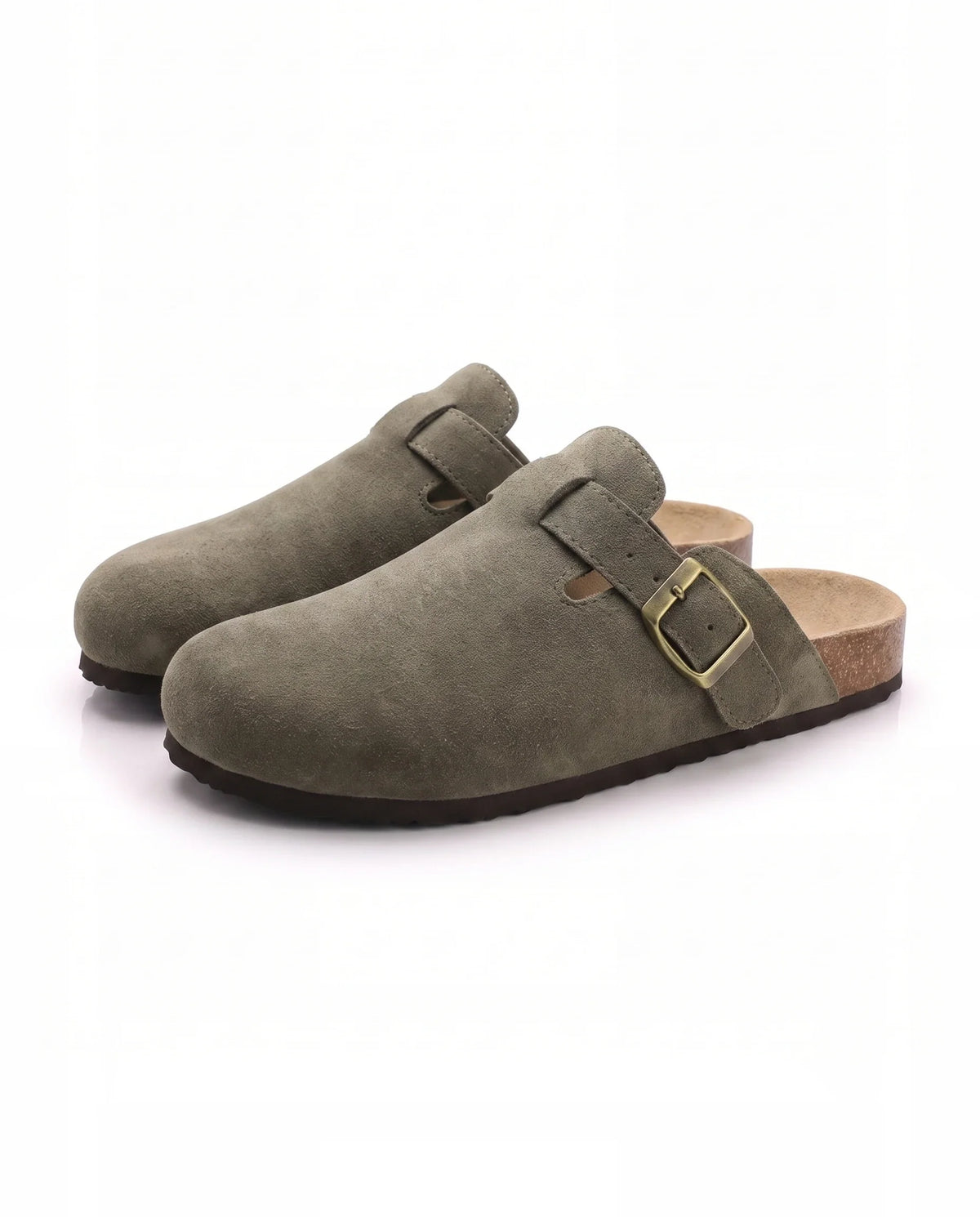 Damen Pantoletten aus Wildleder mit Korksohle und Schnalle 6