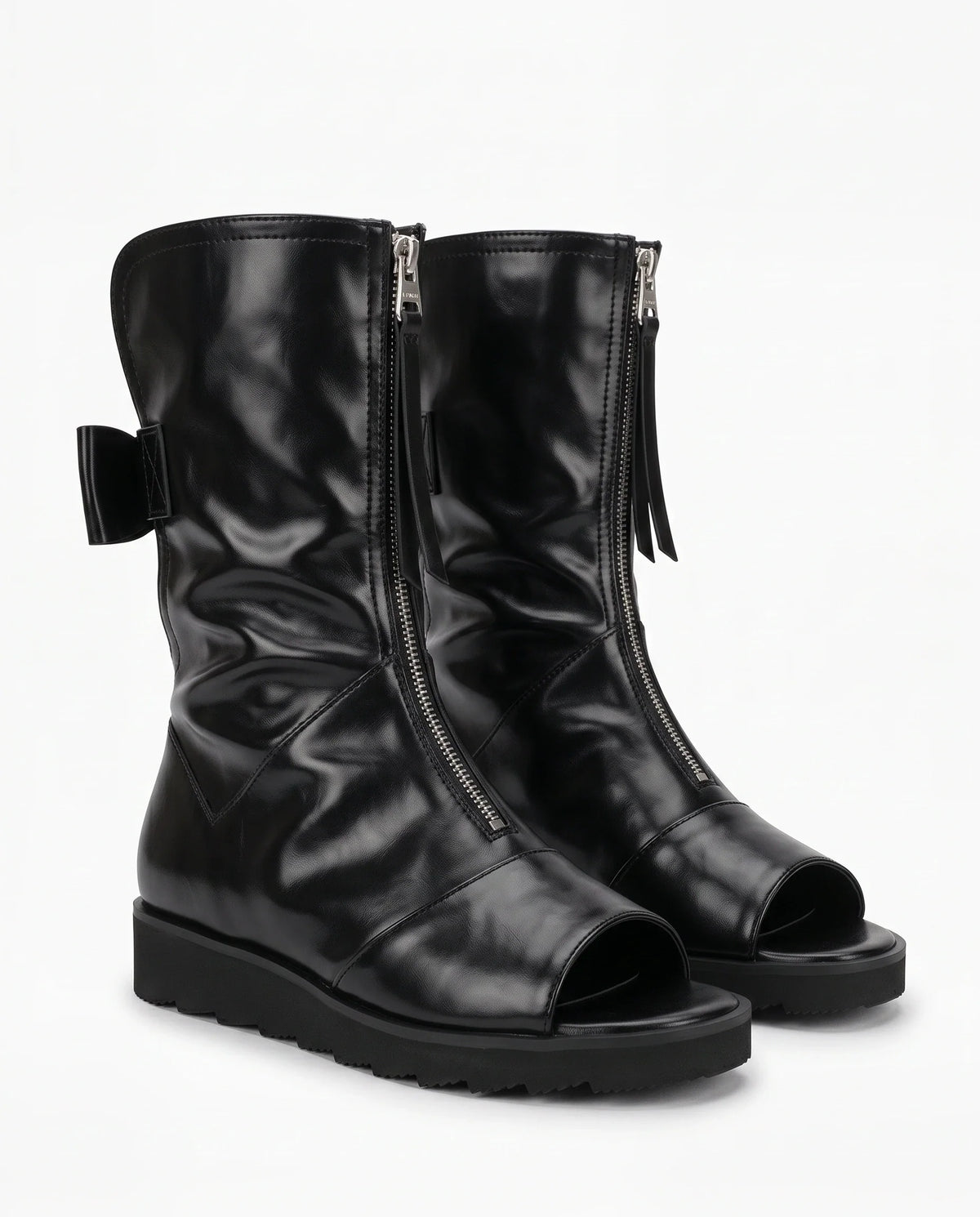 Damen Peeptoe Stiefel auf Plateausohle mit Reißverschluss Vorne 2