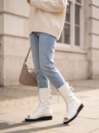Damen Peeptoe Stiefel auf Plateausohle mit Reißverschluss Vorne 8