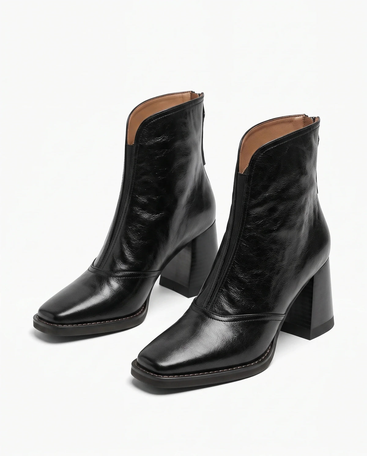 Damen Stiefeletten mit Eckiger Zehenpartie und Reißverschluss Hinten 2
