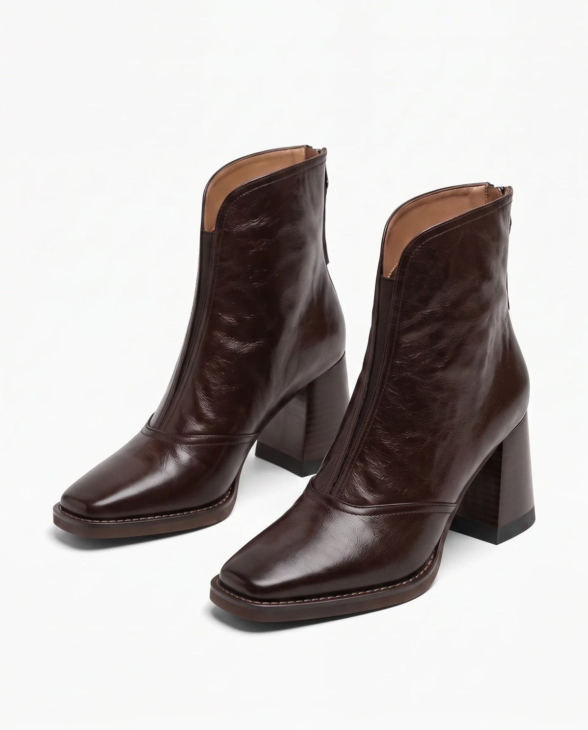 Damen Stiefeletten mit Eckiger Zehenpartie und Reißverschluss Hinten 6