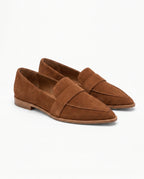 Damen Wildleder Loafer mit Spitzer Zehenpartie und Zierriemen 2