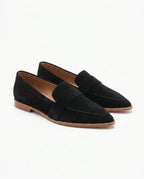 Damen Wildleder Loafer mit Spitzer Zehenpartie und Zierriemen 6