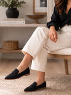 Damen Wildleder Loafer mit Spitzer Zehenpartie und Zierriemen 8
