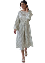 Damen Midikleid mit Weiten Langen Ärmeln und Punktedruck