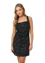 Damen Minikleid mit Breiten Trägern, Paillettenbesatz und Eckigem Ausschnitt