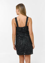Damen Minikleid mit Breiten Trägern, Paillettenbesatz und Eckigem Ausschnitt Ansicht 4