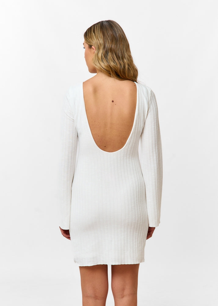 Damen Minikleid mit Langen Ärmeln, Rundem Ausschnitt und Freiem Rücken Ansicht 4