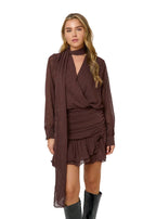 Damen Minikleid mit Langen Ärmeln, Wickelschnitt und Volant am Saum