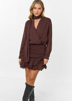 Damen Minikleid mit Langen Ärmeln, Wickelschnitt und Volant am Saum Ansicht 3