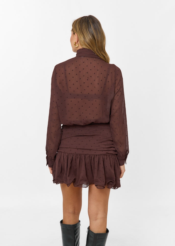 Damen Minikleid mit Langen Ärmeln, Wickelschnitt und Volant am Saum Ansicht 4