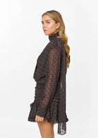 Damen Minikleid mit Langen Ärmeln, Wickelschnitt und Volant am Saum Ansicht 8