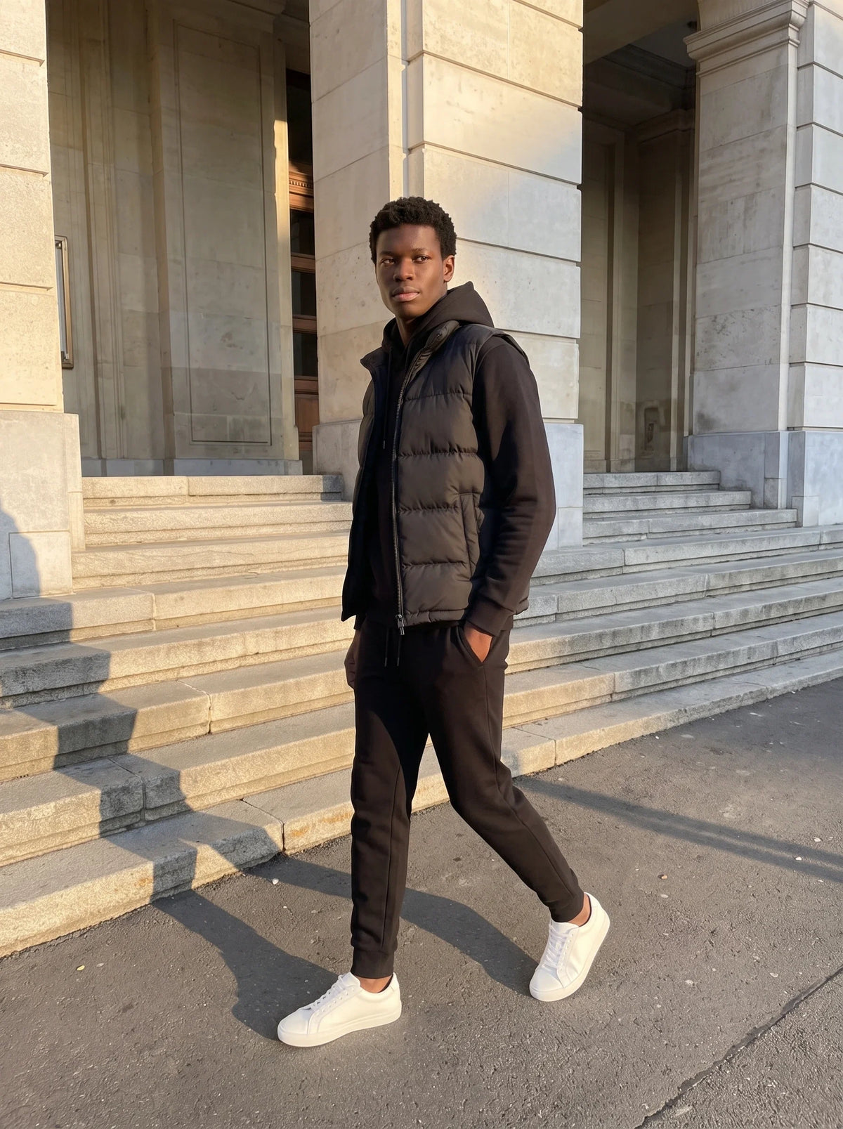 Herren Hoodie, Gesteppte Weste und Joggerhose Set 4