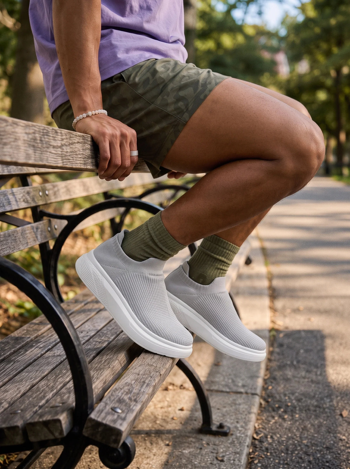 Herren Slip-On Sneaker aus Strick auf Dicker Weißer Sohle 12