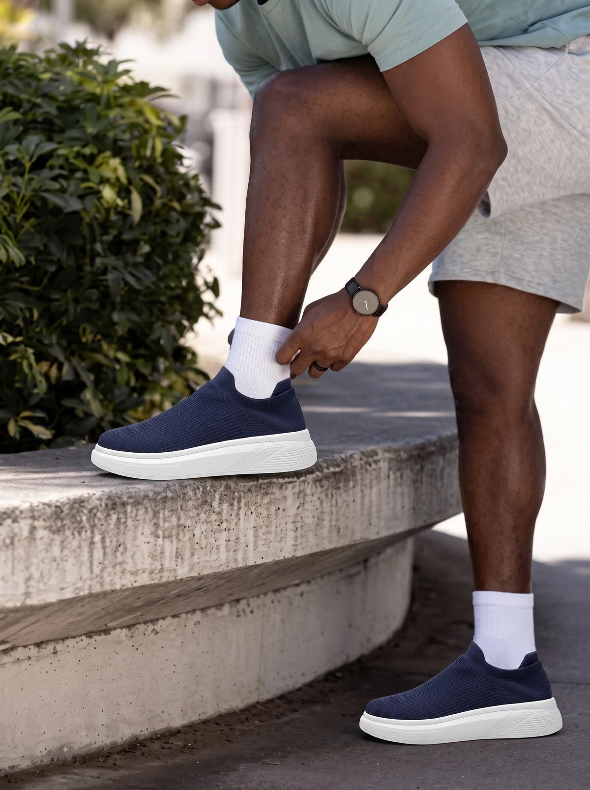 Herren Slip-On Sneaker aus Strick auf Dicker Weißer Sohle 4