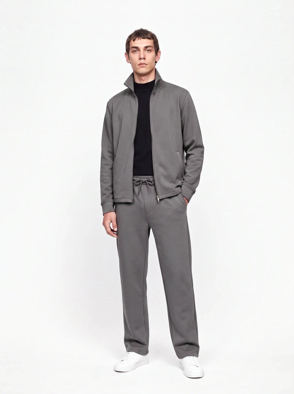 Herren Sweatjacke und Weite Hose Set mit Stehkragen 25