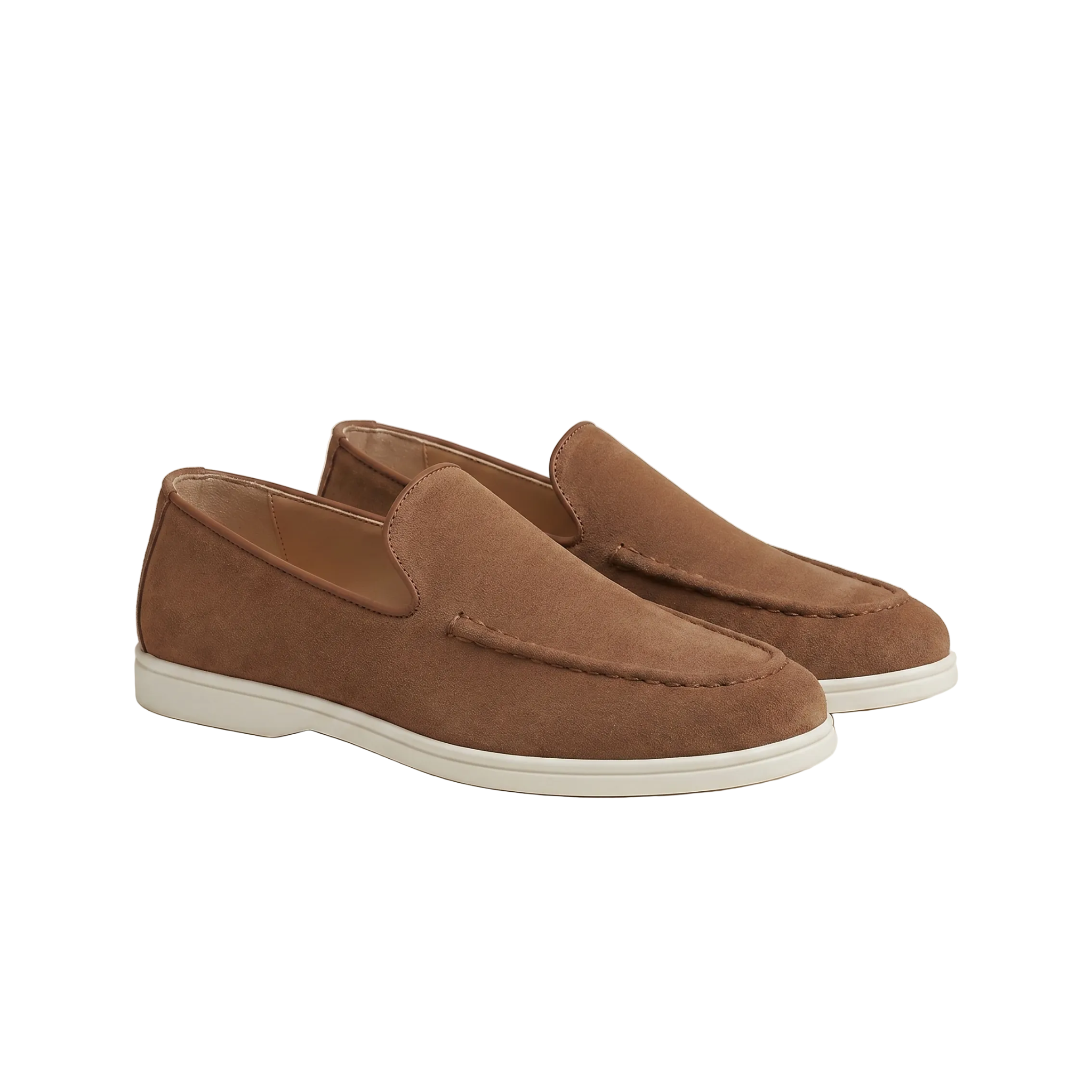 Herren Wildleder Loafer mit weißer Gummisohle und Ziernaht – Produktaufnahme vor weißem Hintergrund (Bild 8 von 14)